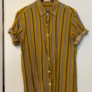 Mustard Yellow Striped Short-Sleeve Button Down, L